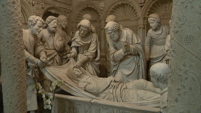Les Saints de Solesmes, sculpture de l'Abbaye de Solesmes (Sarthe), communauté de moines bénédictins et haut lieu du chant grégorien. y