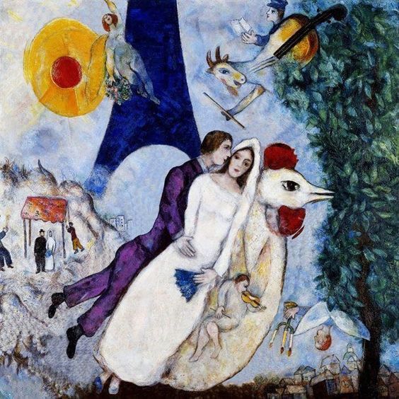 Marc CHAGALL, Les mariés de la Tour Eiffel, 1938-1939 y